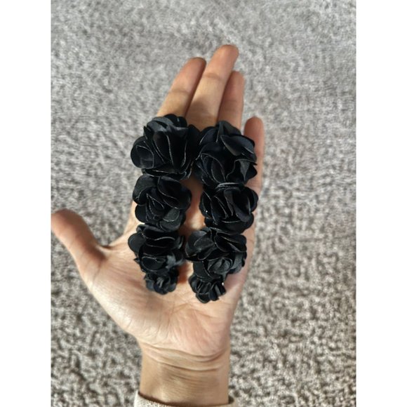 Black flower earrings , black leaf  fabric large earrings , big soft petals - Picture 4 of 8
